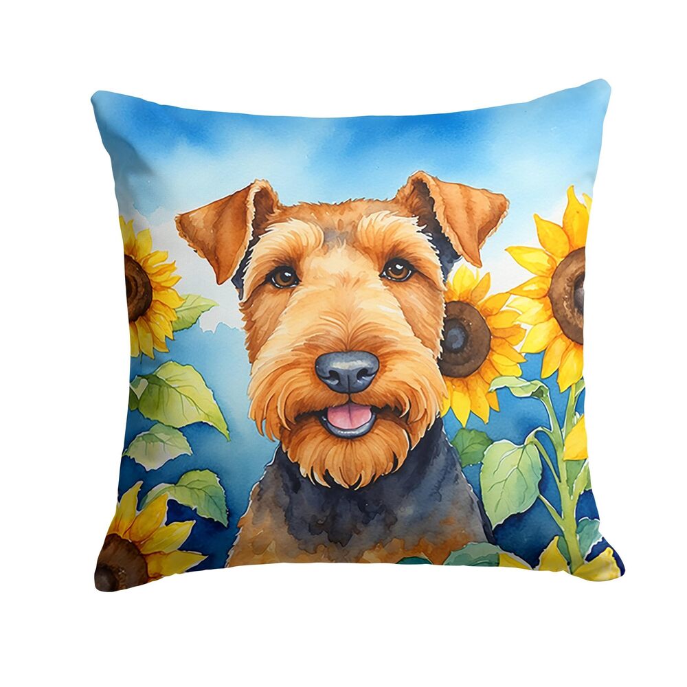 4478 in Sunflowers Throw Pillow, 14Hx14W, Airedale Terrier 6002